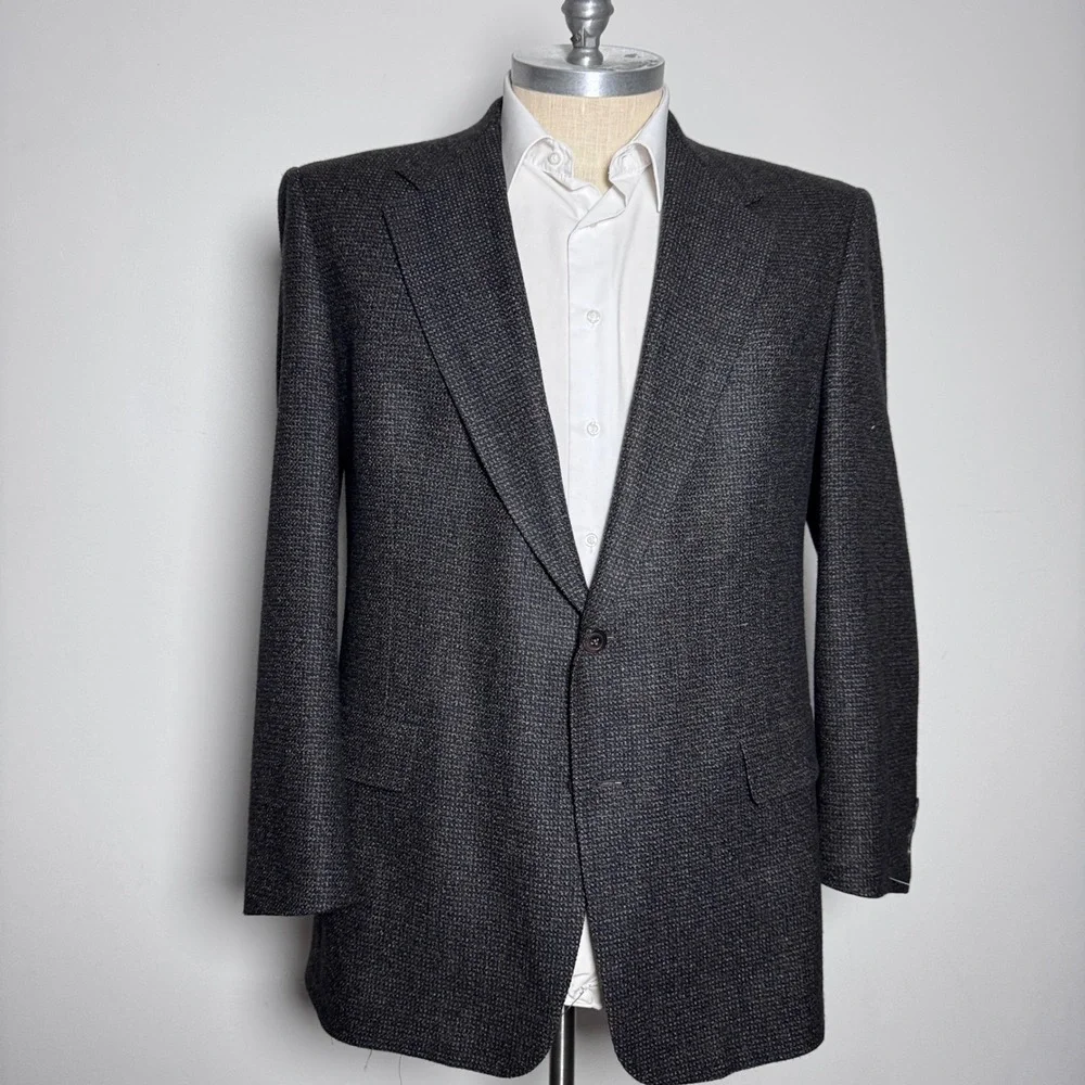 Hart Schaffner Marx‎ Blazer Mens 46L Charcoal Grey Brown Micro-Pattern Wool